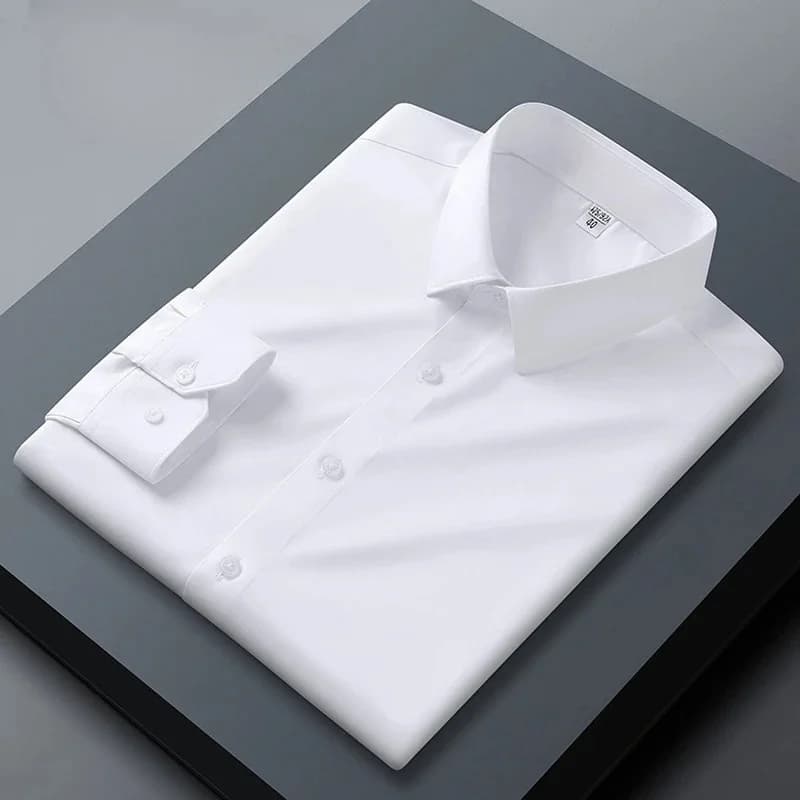 Chemise grise à manches longues pour hommes, sans repassage et résistante aux rides, couleur unie, décontractée, taille de printemps