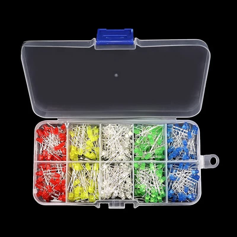 Kit électronique de Diodes électroluminescentes 3MM 5MM, boîte F3 F5, Kit assorti de diodes LED blanc vert rouge bleu jaune Orange