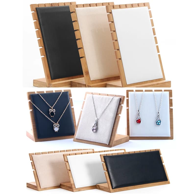Présentoir à Bijoux en Bambou Blanc, Noir, Gris, Beige, Petit ou Grand, Porte-Collier, Pendentif, JOBracelet, Planche d'Organisation