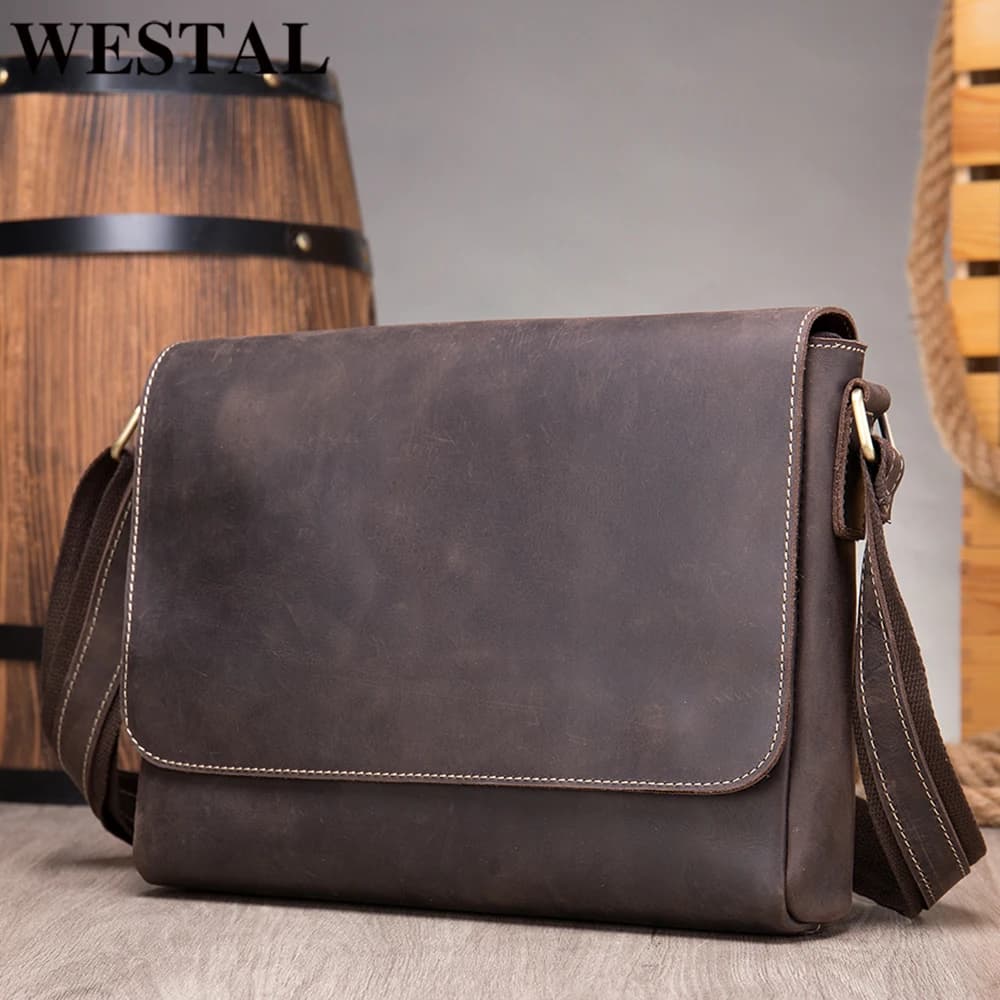 WESTAL 13 pouces sacs d'ordinateur Crazy Horse cuir porte-documents pour hommes pochette d'ordinateur sacs de bureau pour hommes couverture sacs à