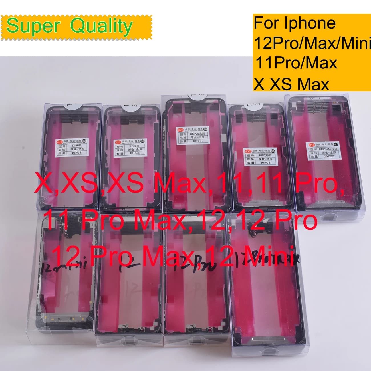 Cadre avec colle adhésive pour iPhone 14 Pro Max X XS MAX XR, cadre en verre de remplacement de lunette centrale pour Iphone 13 Pro Max, 10