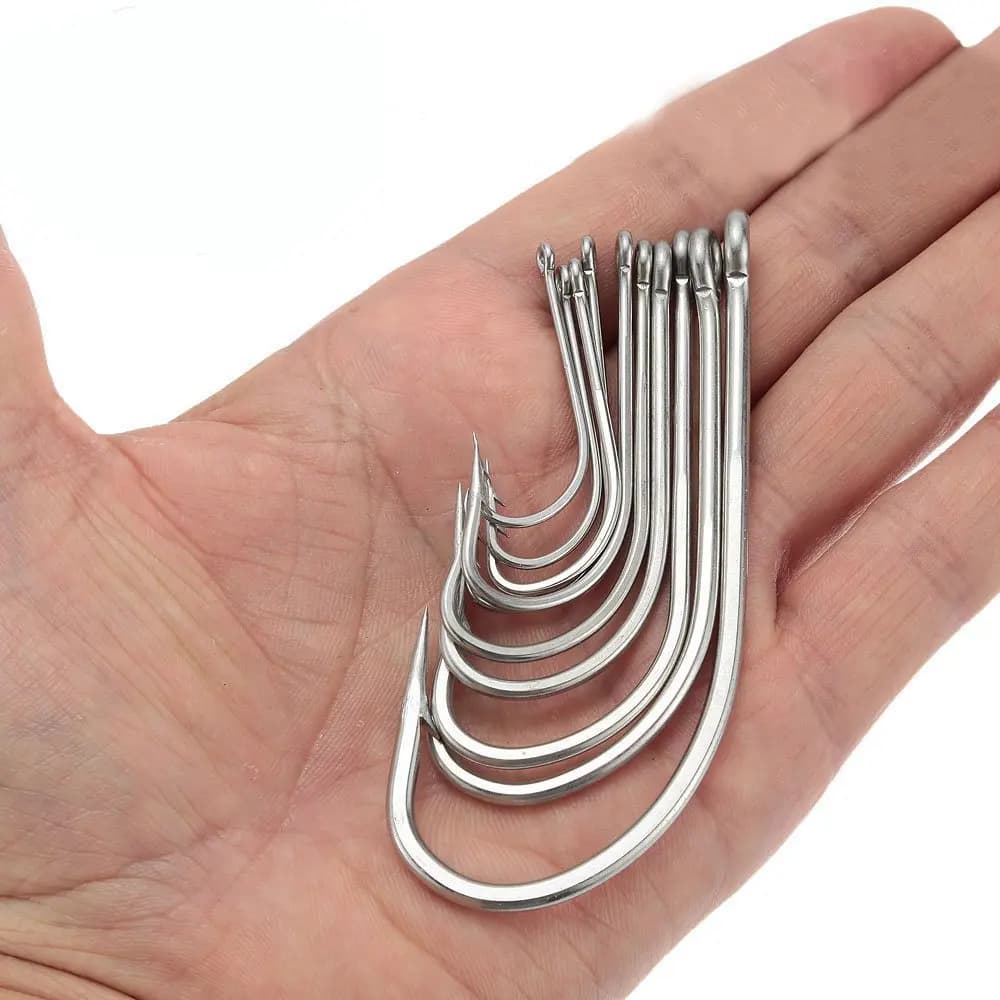 Hameçons de pêche en acier inoxydable, grands hameçons, extra longs, blancs, taille 1/0-10/0, 40 pièces