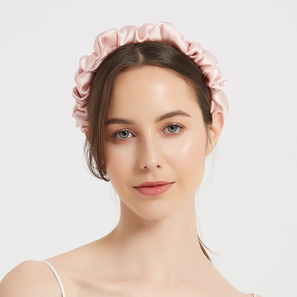 Serre-tête froncé plissé en soie Pure 100%, bandeau à bulles élastique de luxe pour femmes et filles, accessoires pour cheveux, 1 pièce