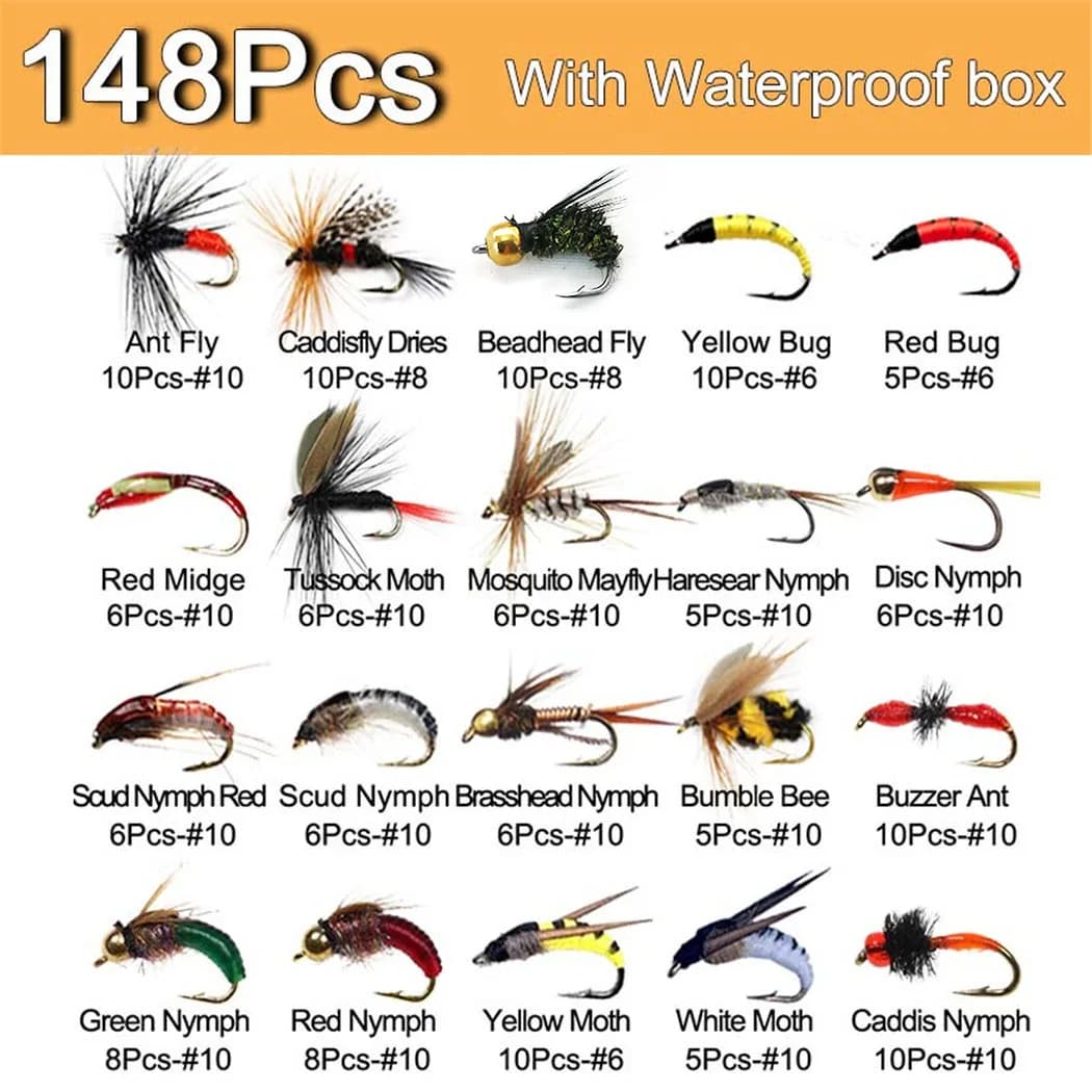 Kit de leurres pour la pêche à la mouche, lot de 40 à 148 pièces