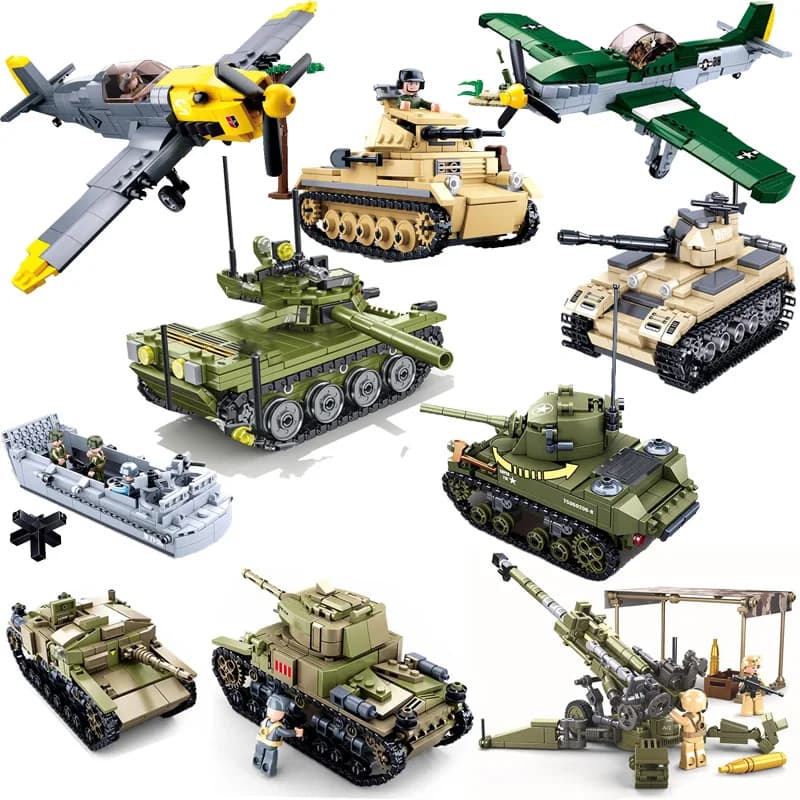 SLUBAN US Military Higgins Landing Craft Warship Building Blocks Navy Weapons Boat Moc Bricks Classic Aircraft Tanks Model Toys