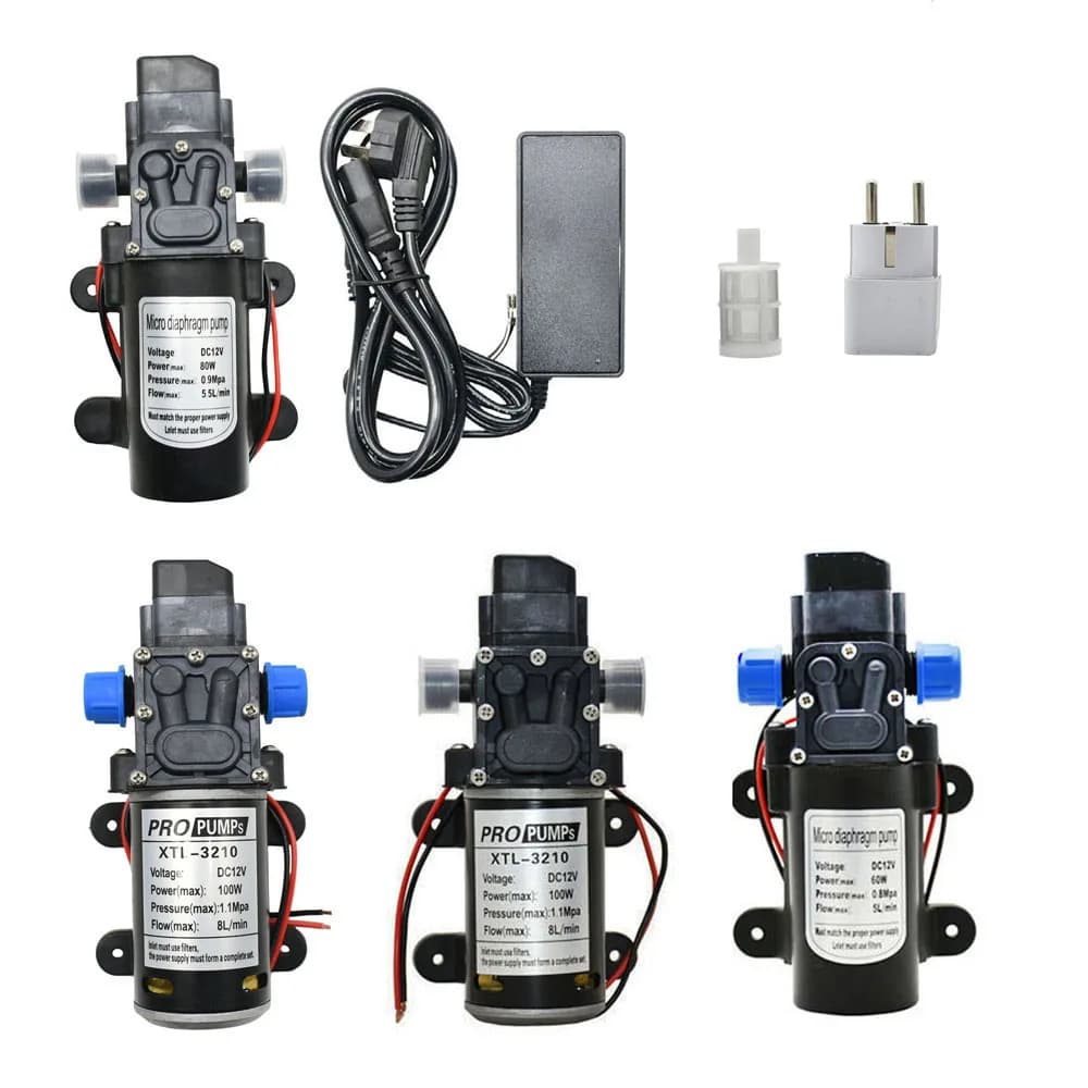 Micro pompe à eau à membrane DC 12V 60W 80W 100W, pour lavage de voiture, Irrigation de jardin, pompe de surpression auto-amorçante avec filetage