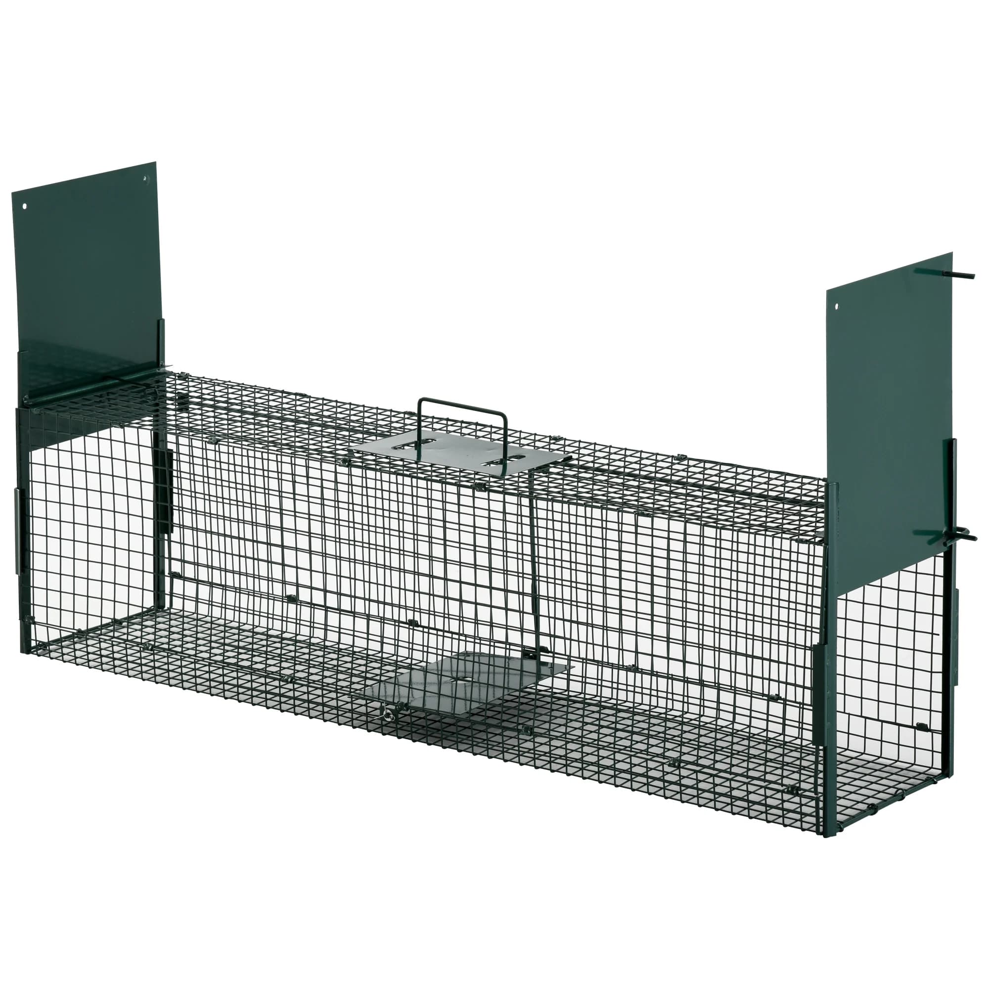 Pawhut Piège pour attraper des animaux vivants avec poignée 2 portes 100X25X28 cm Vert