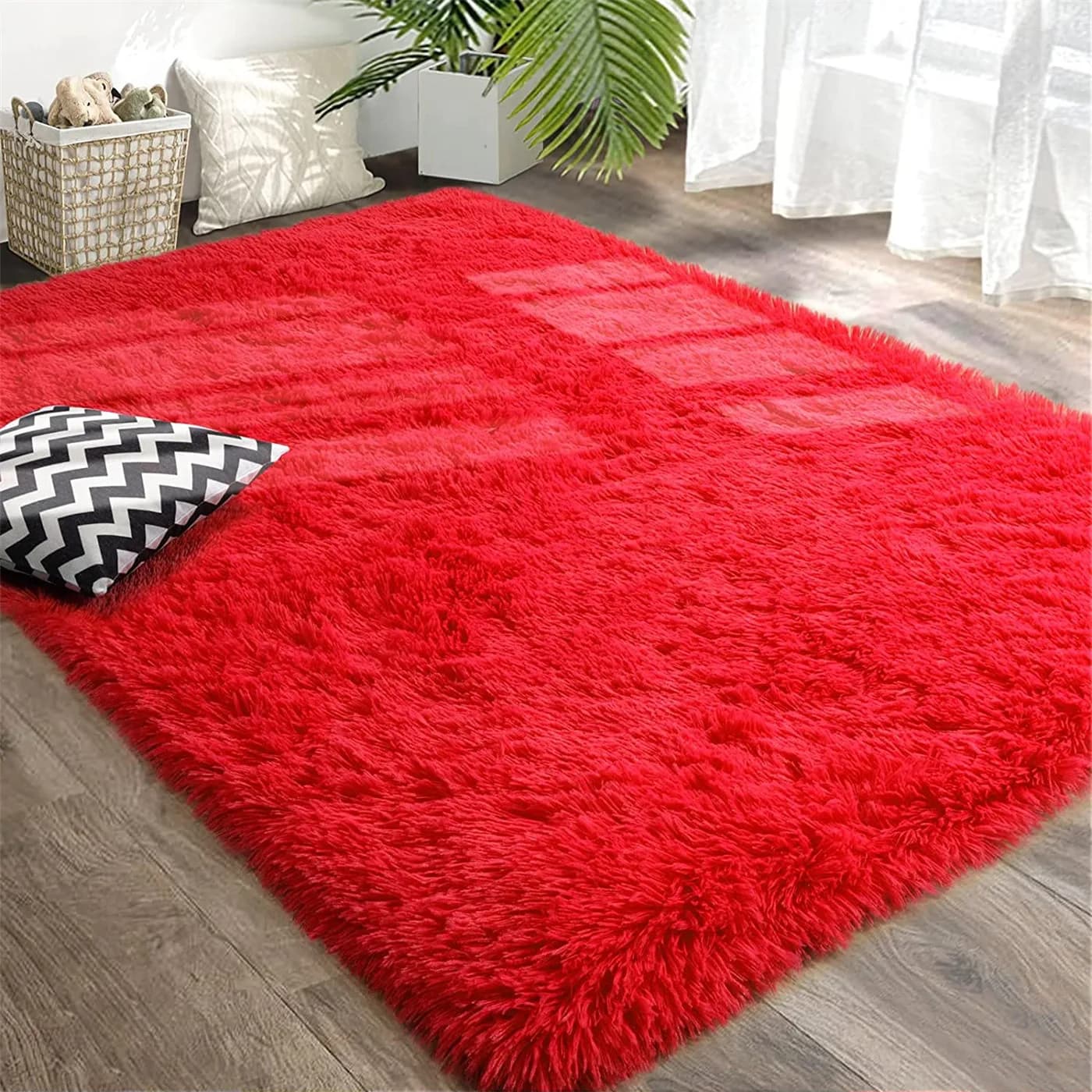 Tapis rouge Ultra doux et moelleux, tapis en fourrure, en peluche, antidérapant, Shag, moderne, décoratif, pour salon