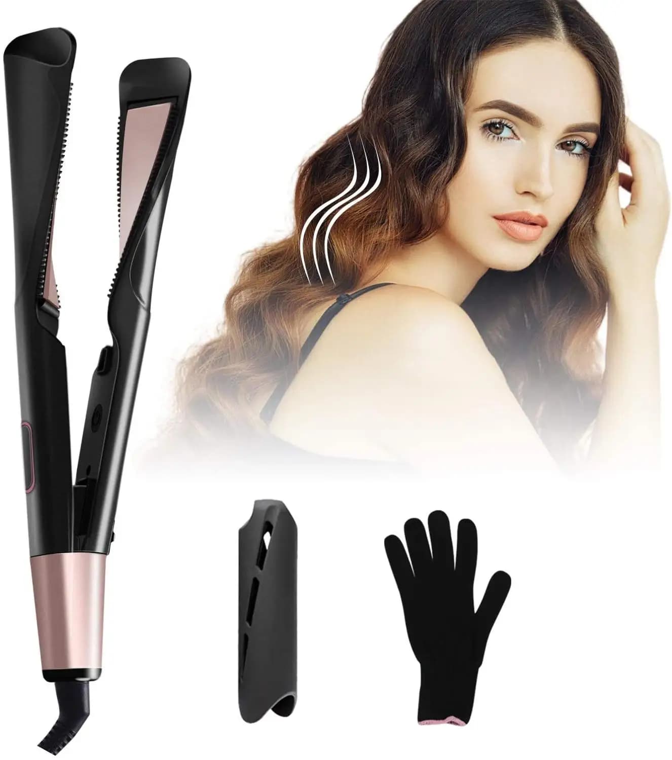 Fer à lisser et à boucler 2-en-1 de 1 pouce, haute température 450°F ℉   Fer à lisser 3D concave et convexe pour salon