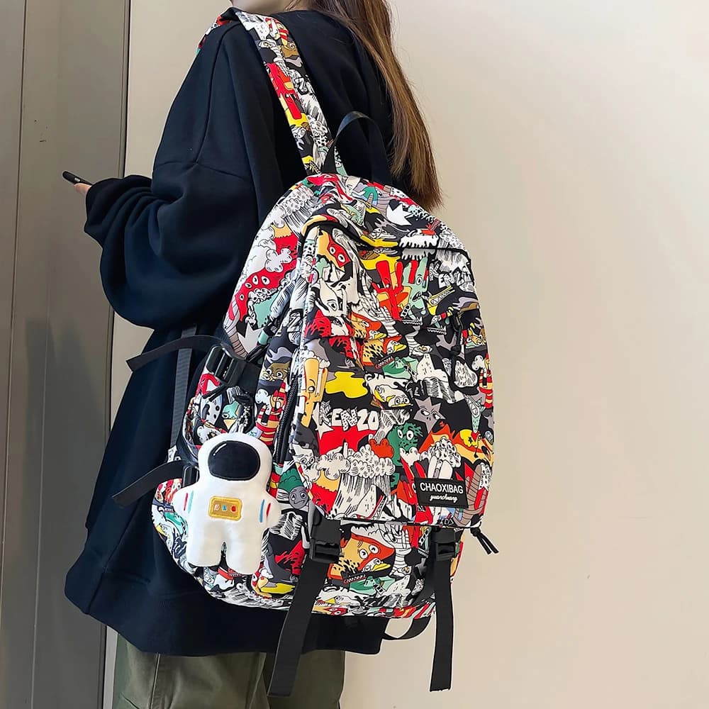 Harajuku fille homme sac d'école femme Graffiti impression hommes sac à dos femmes livre garçon sac en Nylon dames mode sac à dos pour ordinateur