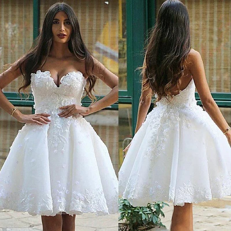 Robe de mariée en dentelle blanche avec appliques au genou, charmante, courte, chérie, fleurs, patients, quelle que soit la longueur, dos ouvert,