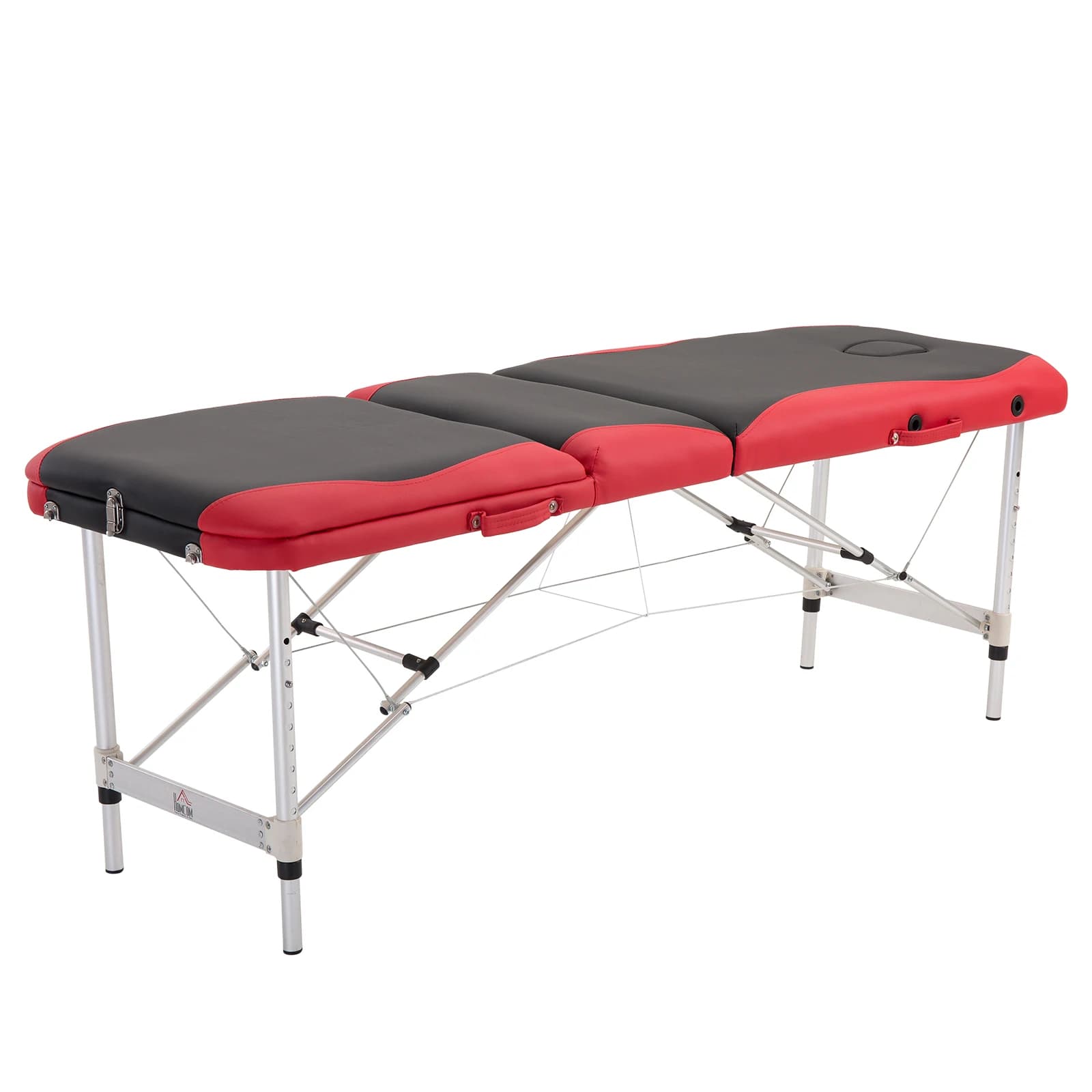 Homcom Lit de massage pliant en bois 185 x 60 cm Lit de thérapie de tatouage Noir Rouge