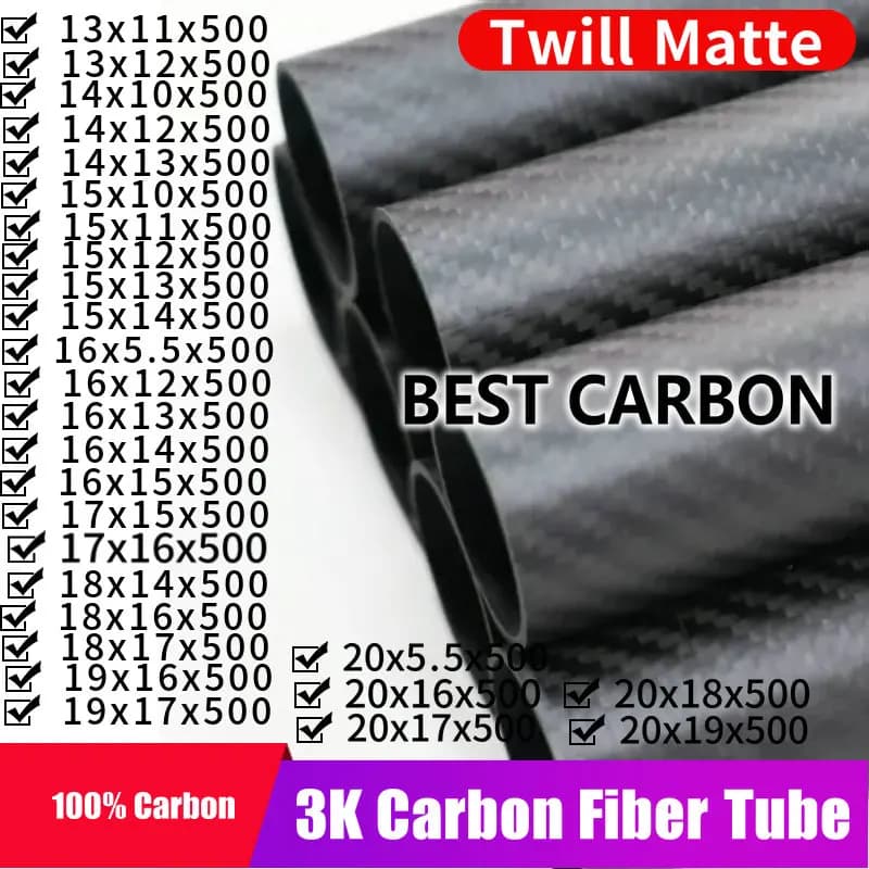 Tube enroulé en tissu de Fiber de carbone 3K, sergé mat de haute qualité, OD13 14 15 16 17 18 19 20mm de longueur de 500mm, TUBE CFK, livraison