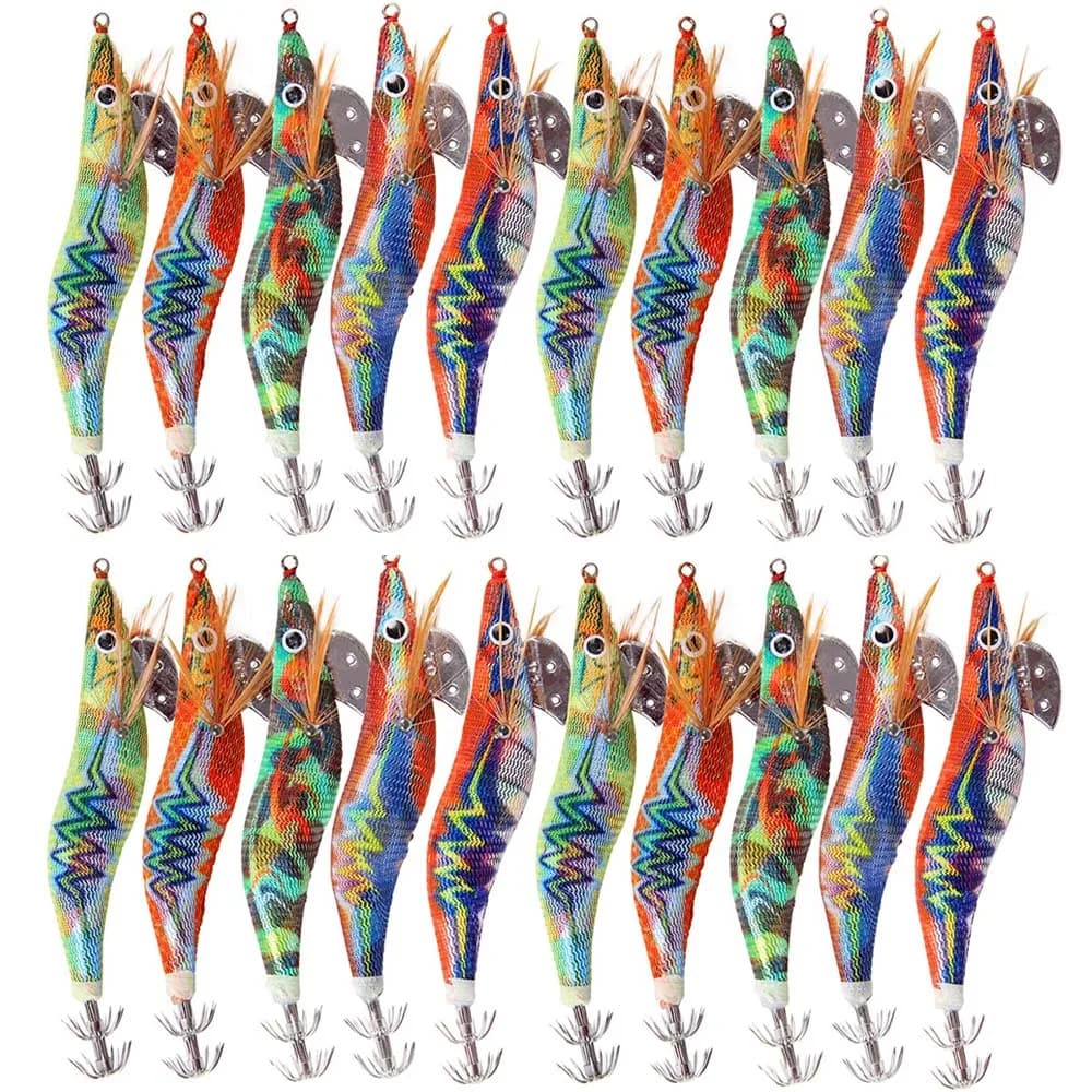 30 pièces/20 pièces/10 pièces en bois crevettes leurre de pêche calmar gabarit crochet de pêche poulpe seiche artificiel gabarits leurres appât