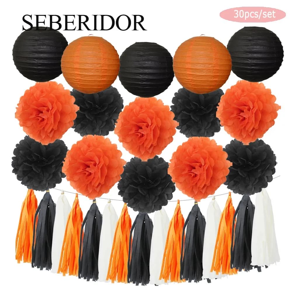Ensemble de lanternes pampilles en papier pour fête d'halloween, décor de baptême, de noël, de mariage, rose, Orange, noir, blanc, pour bébé