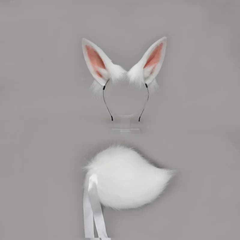 Oreilles de lapin en fourrure, bandeau réaliste, queue d'animal en peluche, accessoires de Cosplay, robe fantaisie de fête de carnaval, accessoires