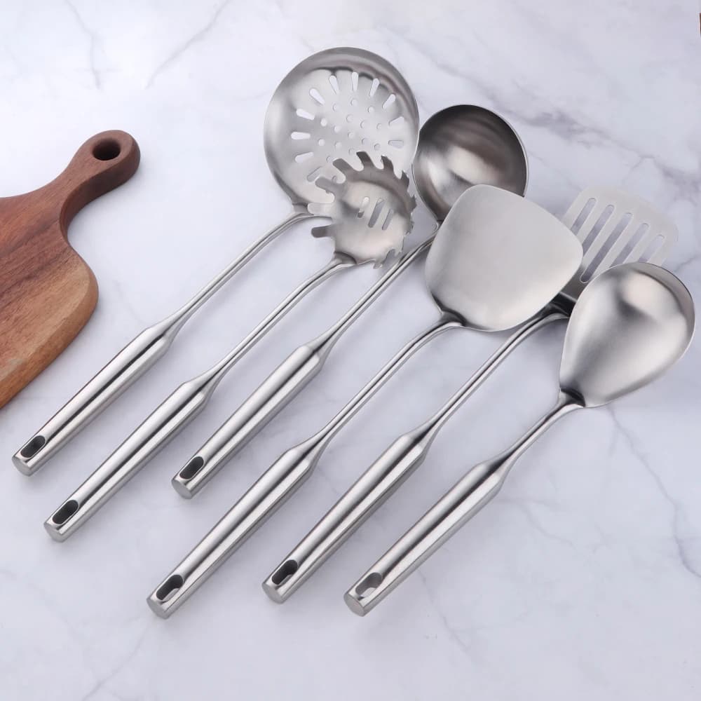 Pelle en acier inoxydable, ustensiles de cuisine, outils de cuisine, pelle tourner louche cuillère soupe passoire filtre argent pour Restaurant