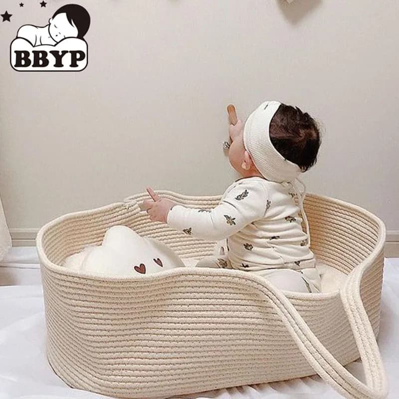 Portable bébé Moïse panier transporteur coton corde tissé berceau nouveau-né lit de couchage berceau couffin pépinière décoration