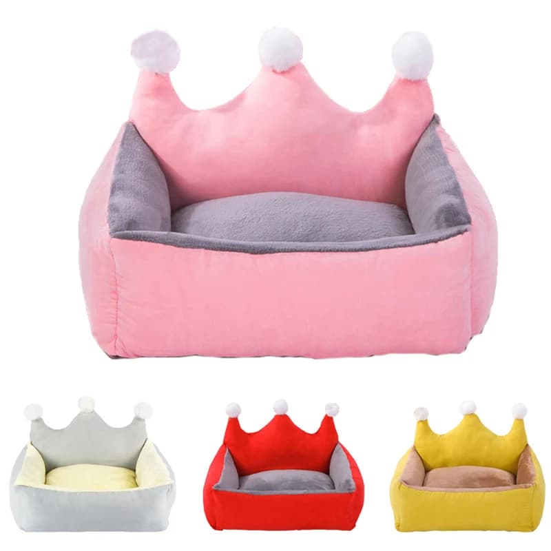 Lit de canapé luxueux pour chien et chat, idéal pour l'hiver, avec coussin en forme de couronne pour petits chiens, chihuahua, caniche, produits