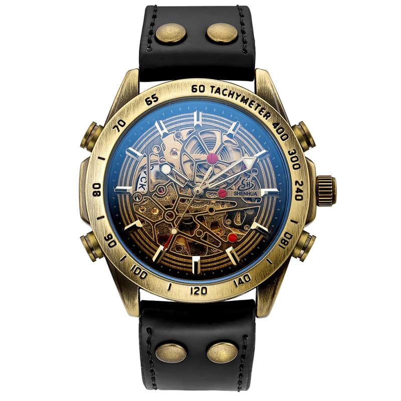 Modules de montre mécaniques automatiques pour hommes, montres à remontage automatique transparentes, horloge en cuir, bronze, classique, vintage,