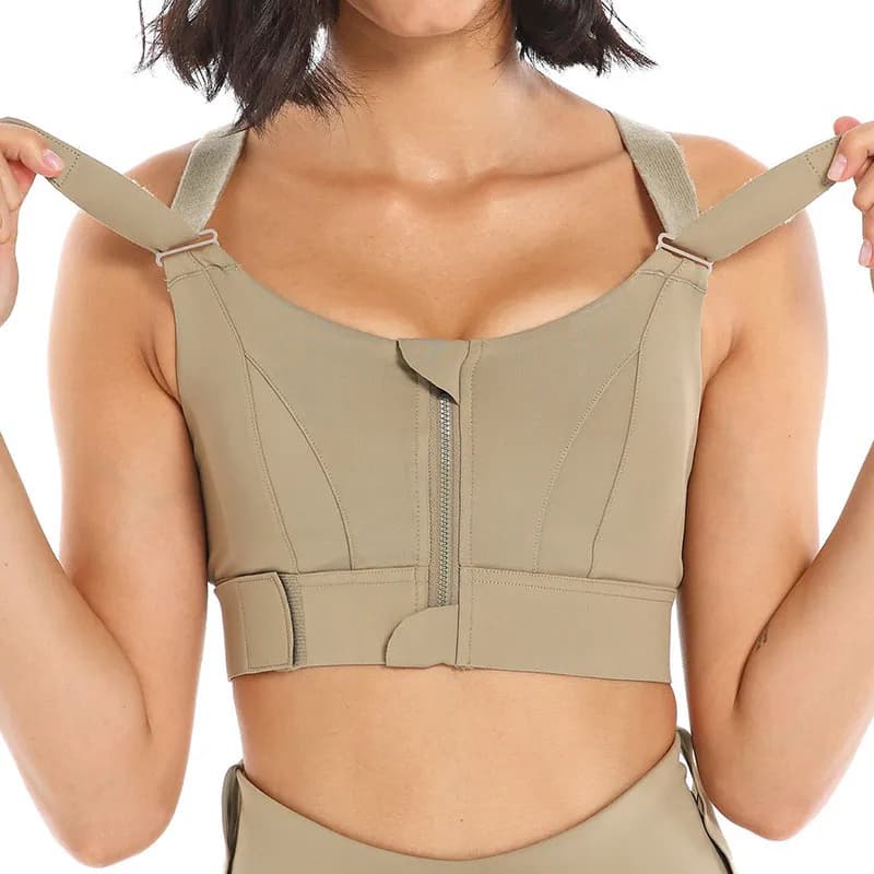 Soutien-gorge de sport pour femme, collant, haut court, yoga, fermeture éclair frontale, grande taille, sangle réglable, antichoc, fitness,