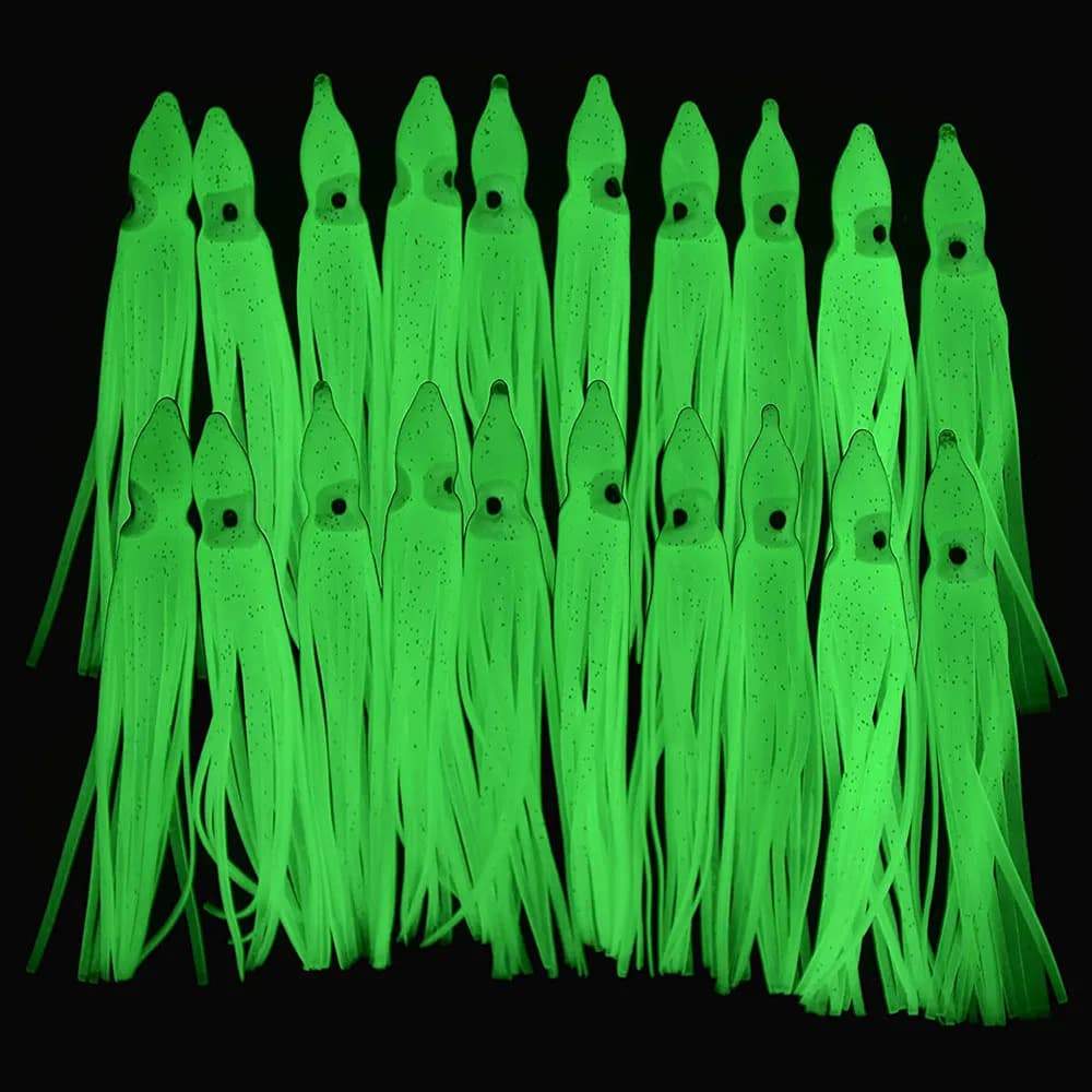 120 pièces jupes de calmar fluorescentes gabarit appât lumineux poulpe leurres appât souple eau salée pêche à la traîne coulée leurres de