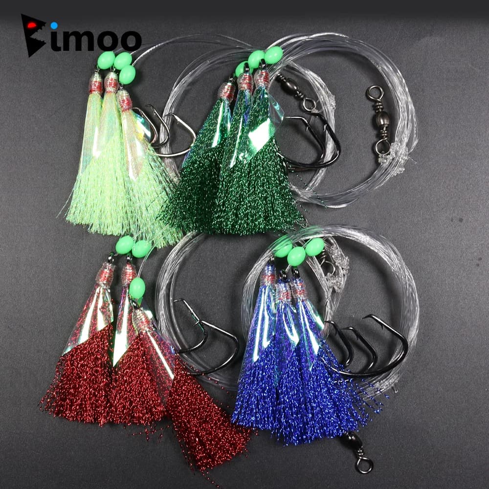 Bimoo 10/50/100 paquets de plate-forme de pêche en eau de mer Sabiki 2/3 crochets grande plate-forme clignotante peau de poisson Sabiki vivaneau