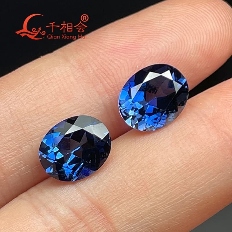 Saphir Corindon Naturel Taillé Ovale Cultivé en Laboratoire 33 # Lumière 34 # Pierre précieuse bleu foncé pour la fabrication de bijoux
