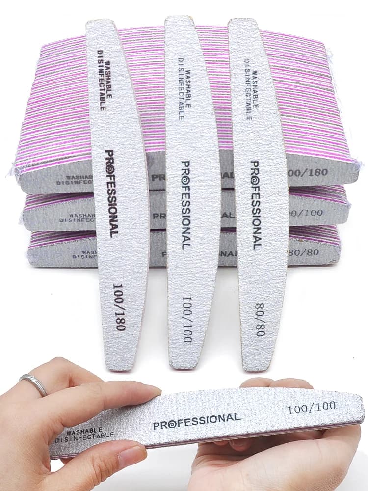 Limes à ongles professionnelles lavables, demi-lune, papier de verre solide, Durable, outils pour ongles, fournitures de manucure, 50/25