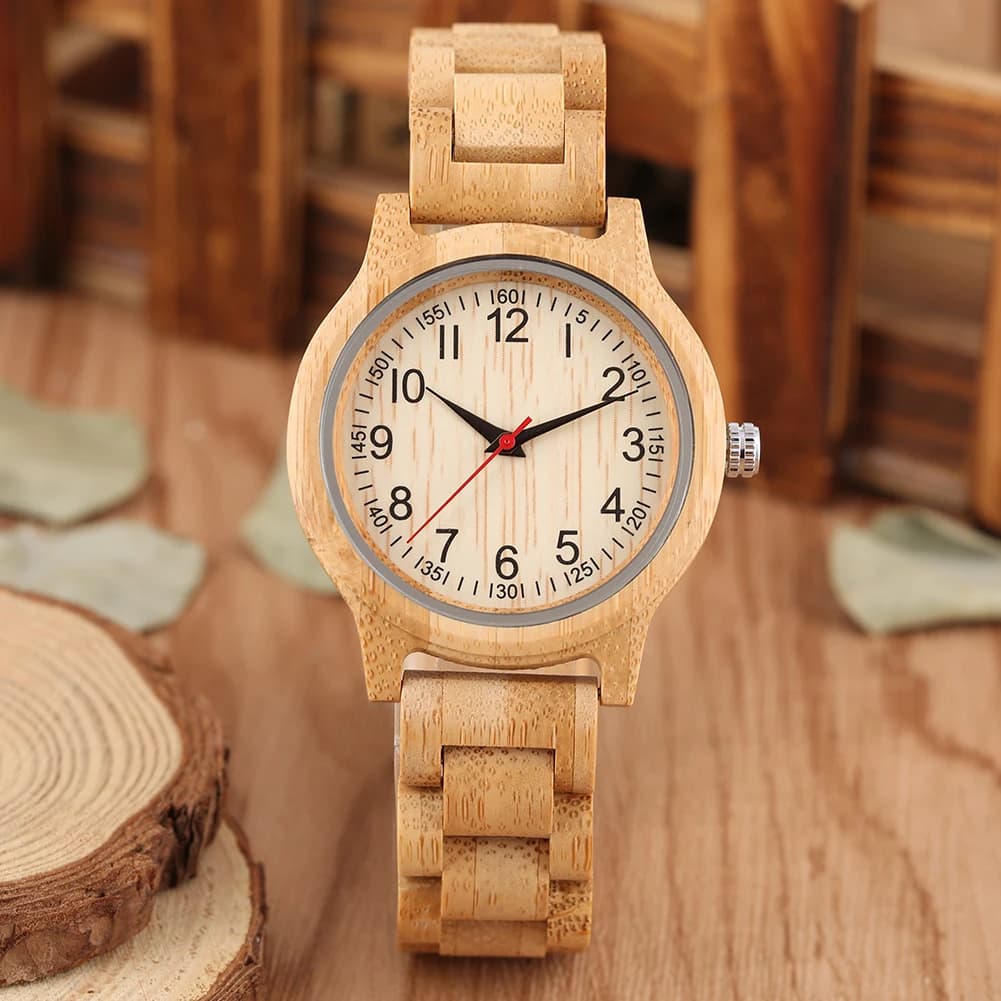 Horloge en bois de bambou naturel montres simples femmes montre en bois pur haut de gamme de luxe Quartz dames robe bracelet en bois montre-bracelet