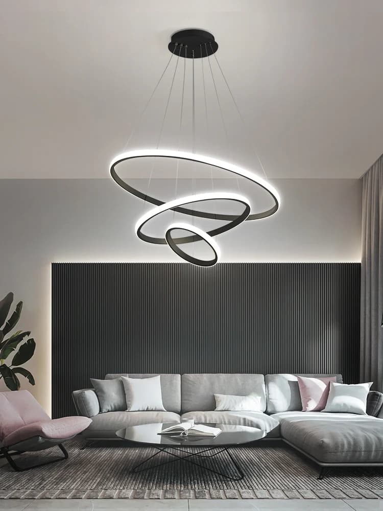 Lampe à suspension moderne anneaux LED cercle plafond suspendu lustre noir Loft salon salle à manger cuisine luminaire intérieur