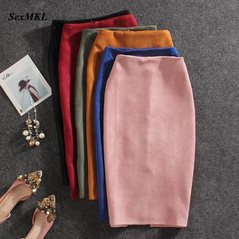 Hiver Sexy moulante daim jupes 2025 mode genou longueur taille haute bureau jupe coréenne femmes vêtements élégant mince jupe crayon