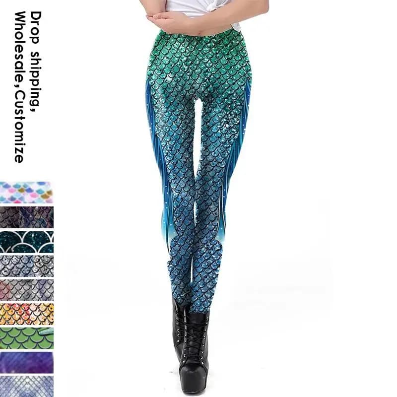 NADANBAO nouvelle galaxie Leggings femmes Sexy sirène Legging écailles de poisson Leggins Fitness coloré élasticité Legins
