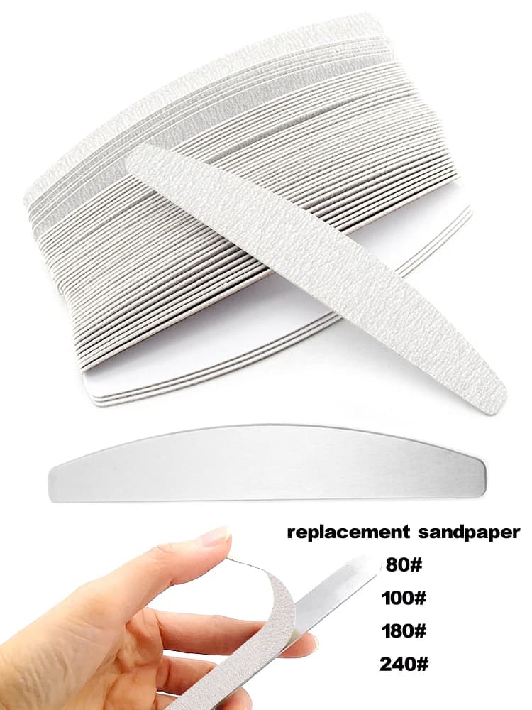 50 pièces/lot,Limes à ongles professionnelles amovibles avec planche en métal pour outils de manucure, papier de verre de bain, ponçage, ponçage,