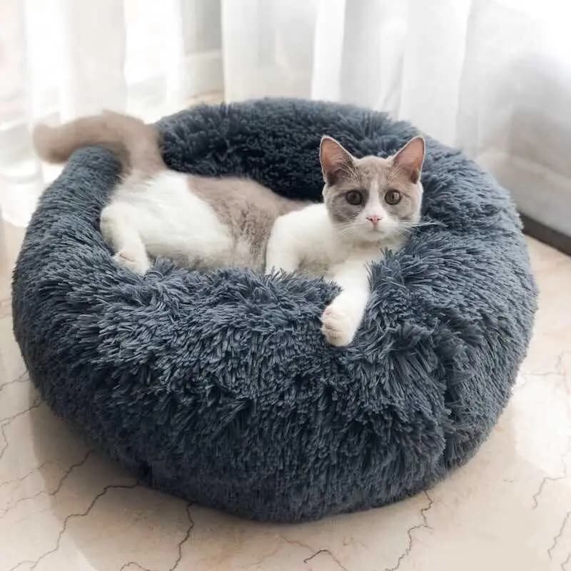Lit pour animaux de compagnie Super doux, chenil rond pour chien et chat, sac de couchage chaud d'hiver, Long coussin en peluche pour chiot, tapis