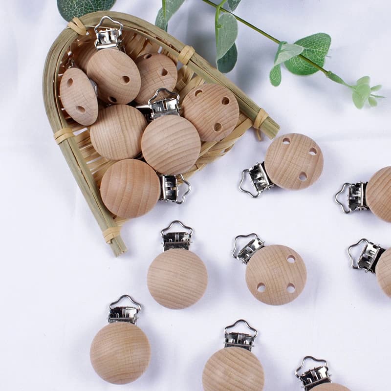 20 pièces/lot attache-sucette en bois hêtre attache-sucette à croquer dentition bricolage factice pince chaînes bébé anneau de dentition