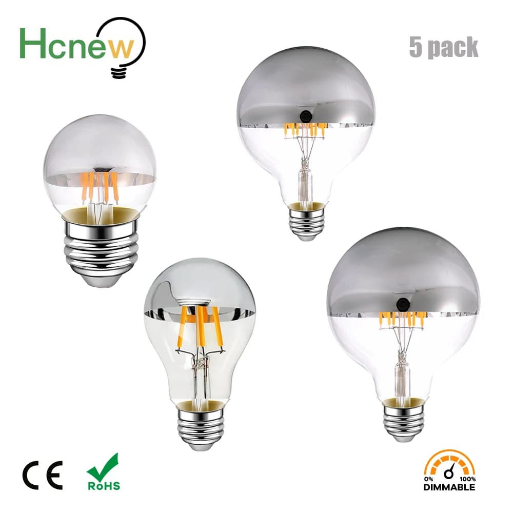 Ampoule LED Dimmable E27 220V, Lampe Couronne LED Effet Miroir Argenté Demi-Chrome 4W 6W 8W G45 G125 Blanc Chaud 2700K, Luminaires Vintage
