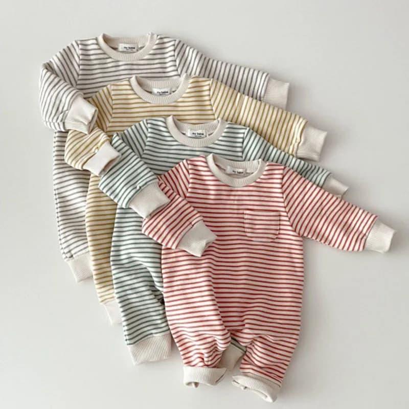 Barboteuse à Rayures pour Bébé Garçon et Fille, Combinaison Décontractée, Simple, avec Sourire, Vêtements Chauds, Nouvelle Collection Printemps