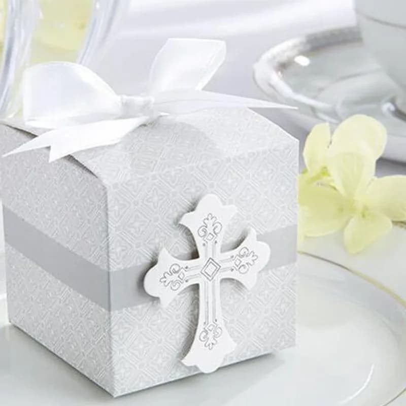 Boîte à Bonbons en Forme de Croix de Première Communion, Porte-Bonbons avec Rubans, pour Baptême, ixPréChristophe, Mariage