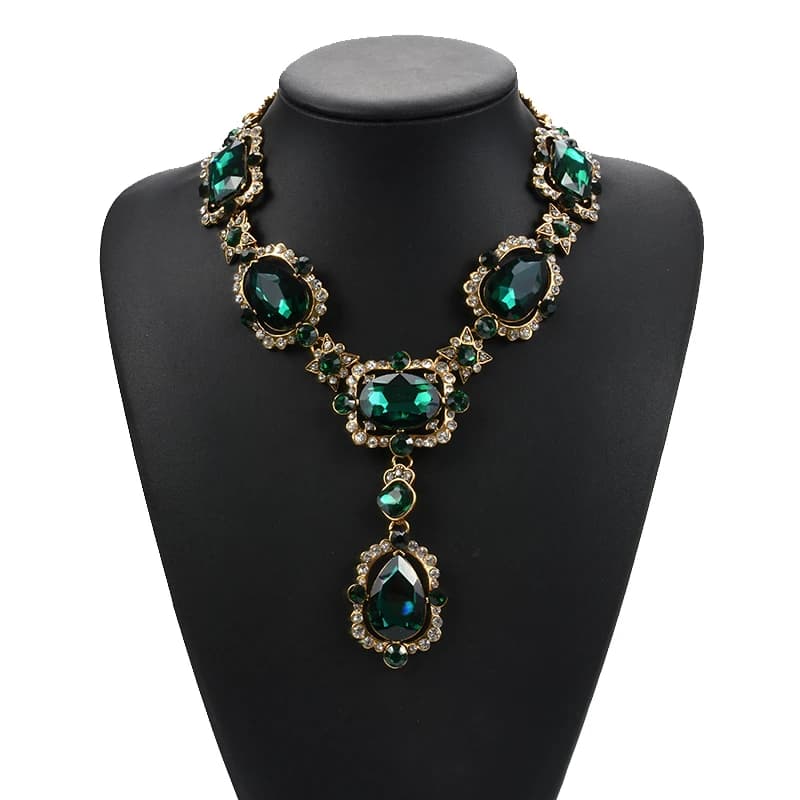 Collier ethnique indien pour femme, grand collier, violet, rouge, vert, cristal de verre transparent, bijoux de mariage