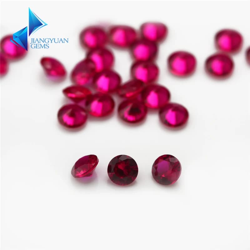 Pierre précieuse de corindon synthétique pour bijoux, coupe ronde, pierre rouge, taille 1mm ~ 12mm, 5 #, 8 #