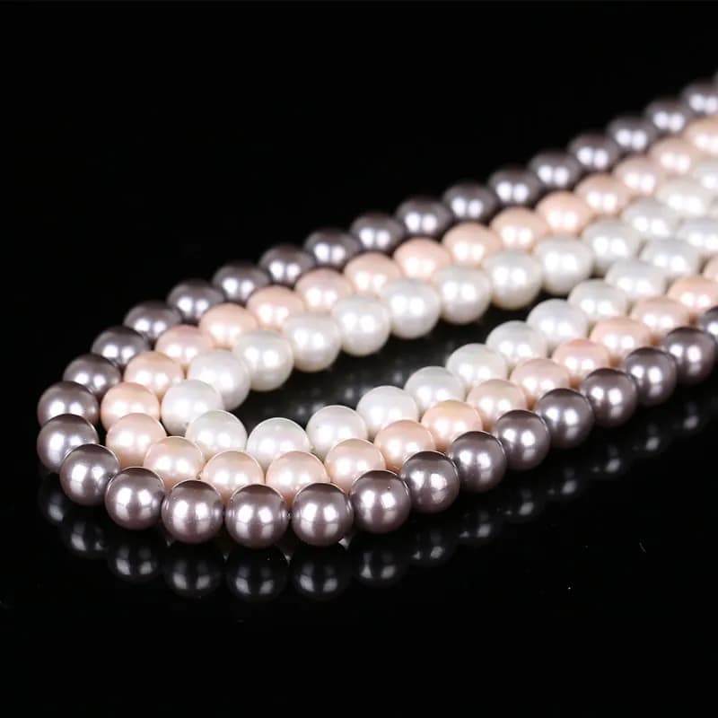 Perles de perles simulées de coquille d'eau douce naturelle pour la fabrication de bijoux, bracelet à bricoler soi-même, brin de collier, 6mm, 8mm,