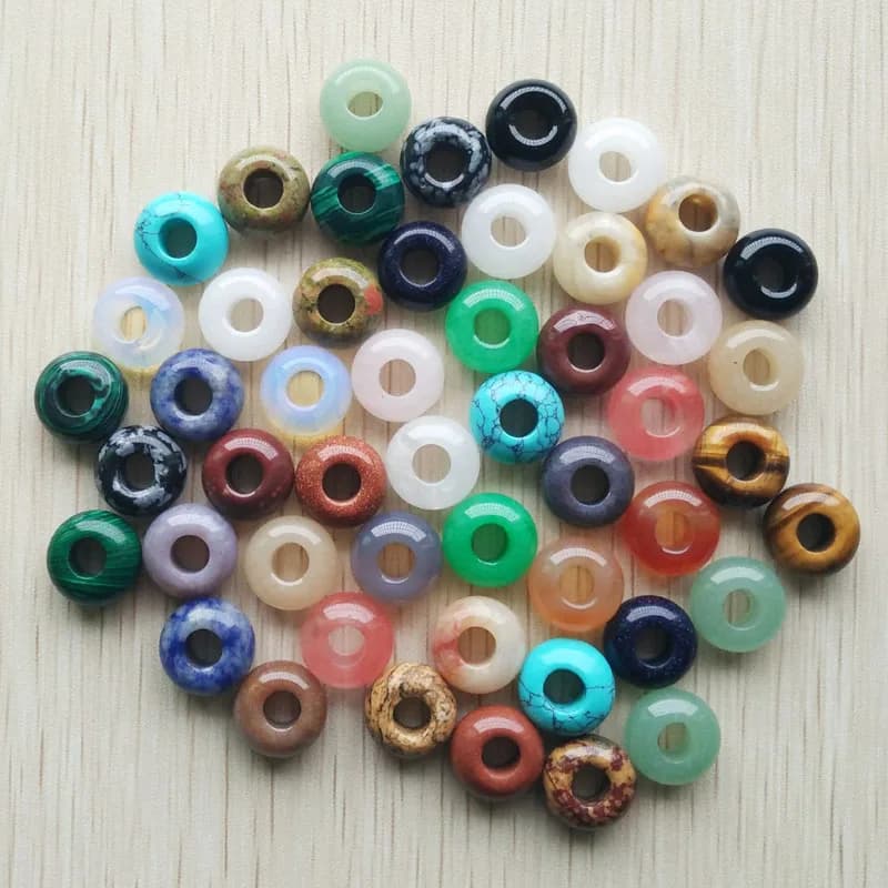 Mélange de pierres naturelles de bonne qualité, perles rondes à grand trou pour bracelet à breloques, bijoux, 50 pièces/lot, vente en gros