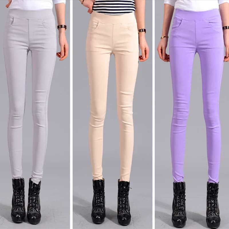 Femme Stretch couleur pantalon fille haute extensible printemps crayon pantalon droit confort japon bon Stretch maigre ajustement ouc305a