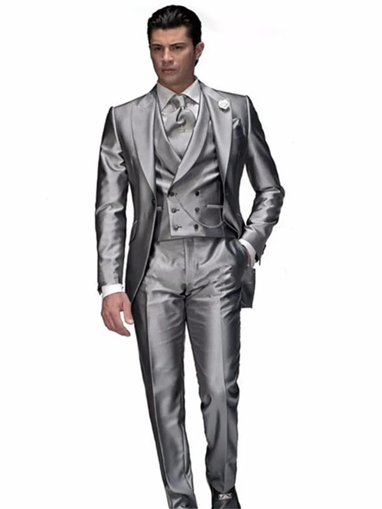 Costumes de soirée classiques pour hommes, smoking imbibé, coupe couvertes, Tailcoat argenté, smoking du marié, nouveau