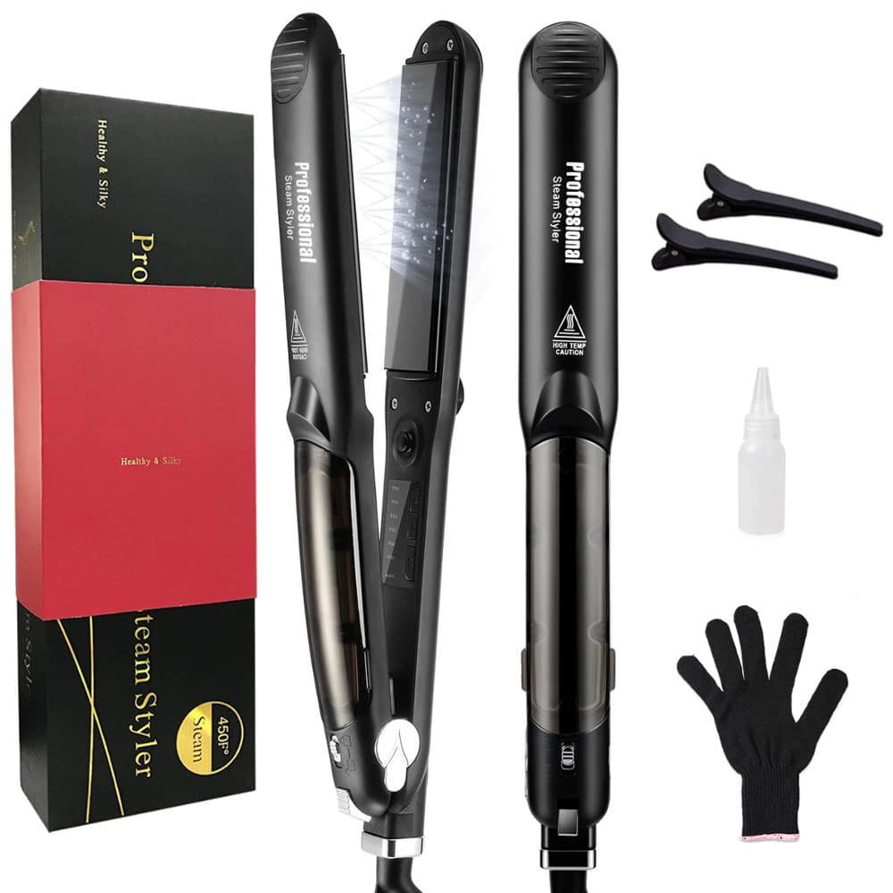 Lisseur professionnel à vapeur 450 ° F chauffage rapide Tourmaline céramique fer plat traitement à l'huile d'argan outils de soins capillaires