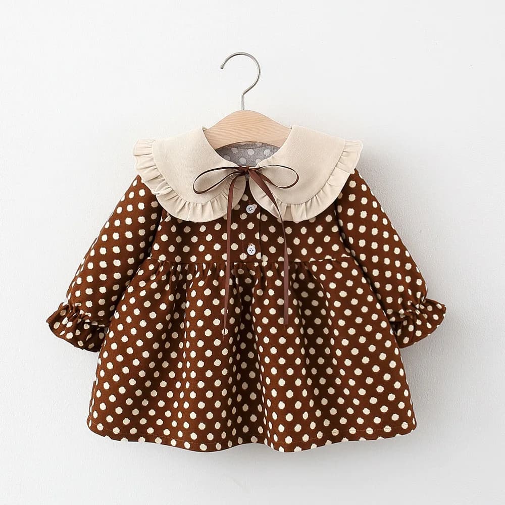 Robe de printemps pour nouveau-né fille, vêtements décontractés, avec nœud en ruban, à pois, pour premier anniversaire