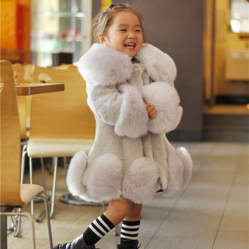 Veste en Fausse Fourrure de Renard pour Bébé Fille, Manteau pour Adolescente, Vêtement d'Hiver Doux et Chaud, Couleur Unie, à la Mode, 2023