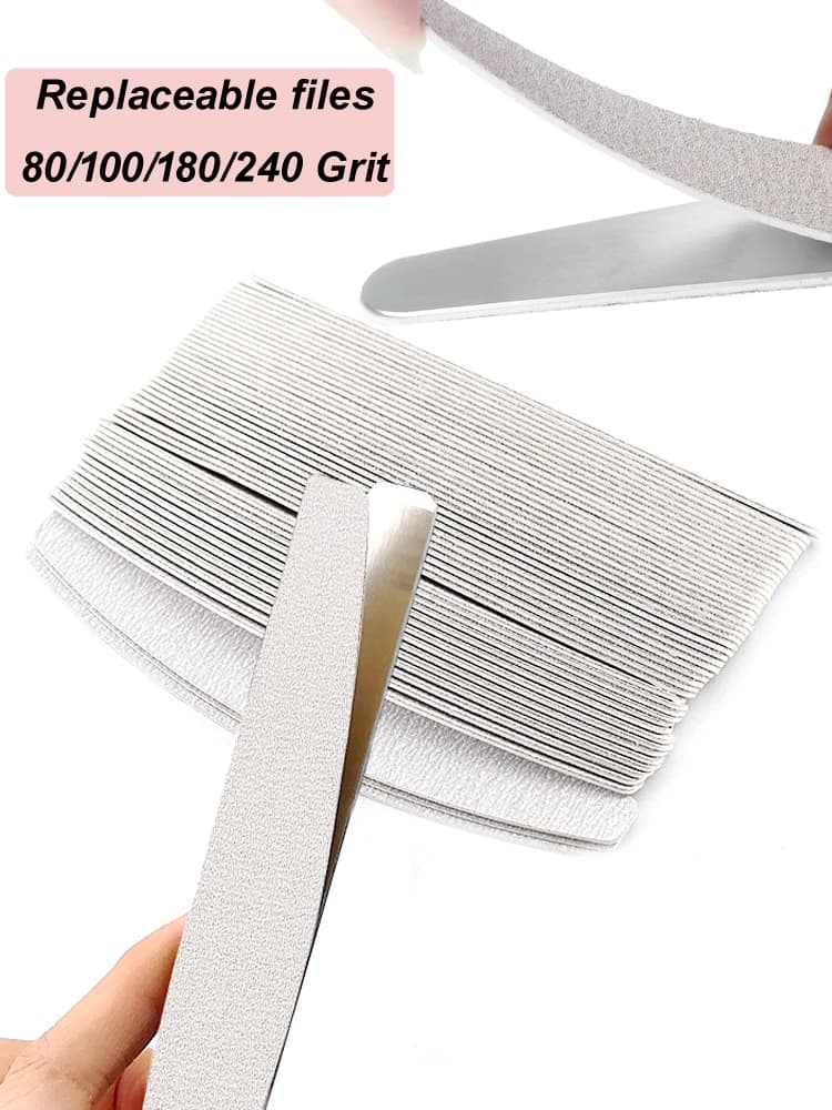 100 pièces/lot de limes abrasives de remplacement Moon 80 100 180 240 avec manche métallique gris, limes remplaçables pour scies, ensemble de