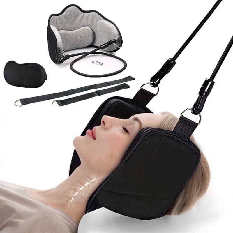 Hamac avec support pour masseur de traction cervicale, Hamac Cervicales pour réduire les douleurs au cou, soulagement et relaxation avec masque pour